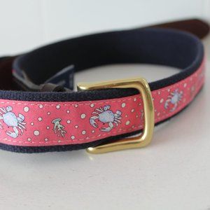 Vineyard Vines Crab Club Canvas Leather and Brass Buckle Belt